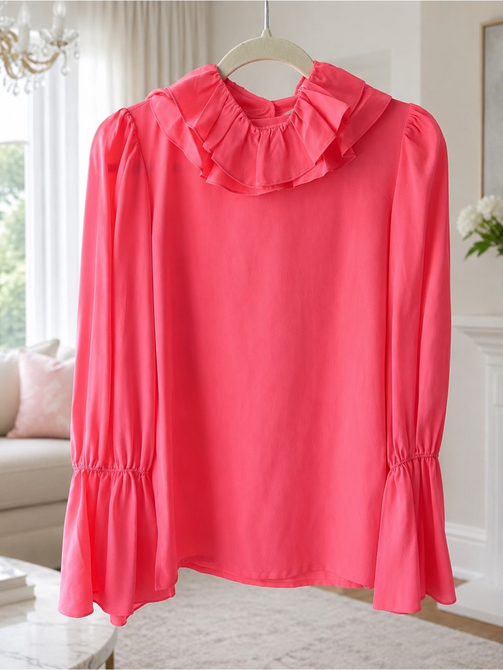 Tory Burch Hot Pink Ruffle Neck Blouse